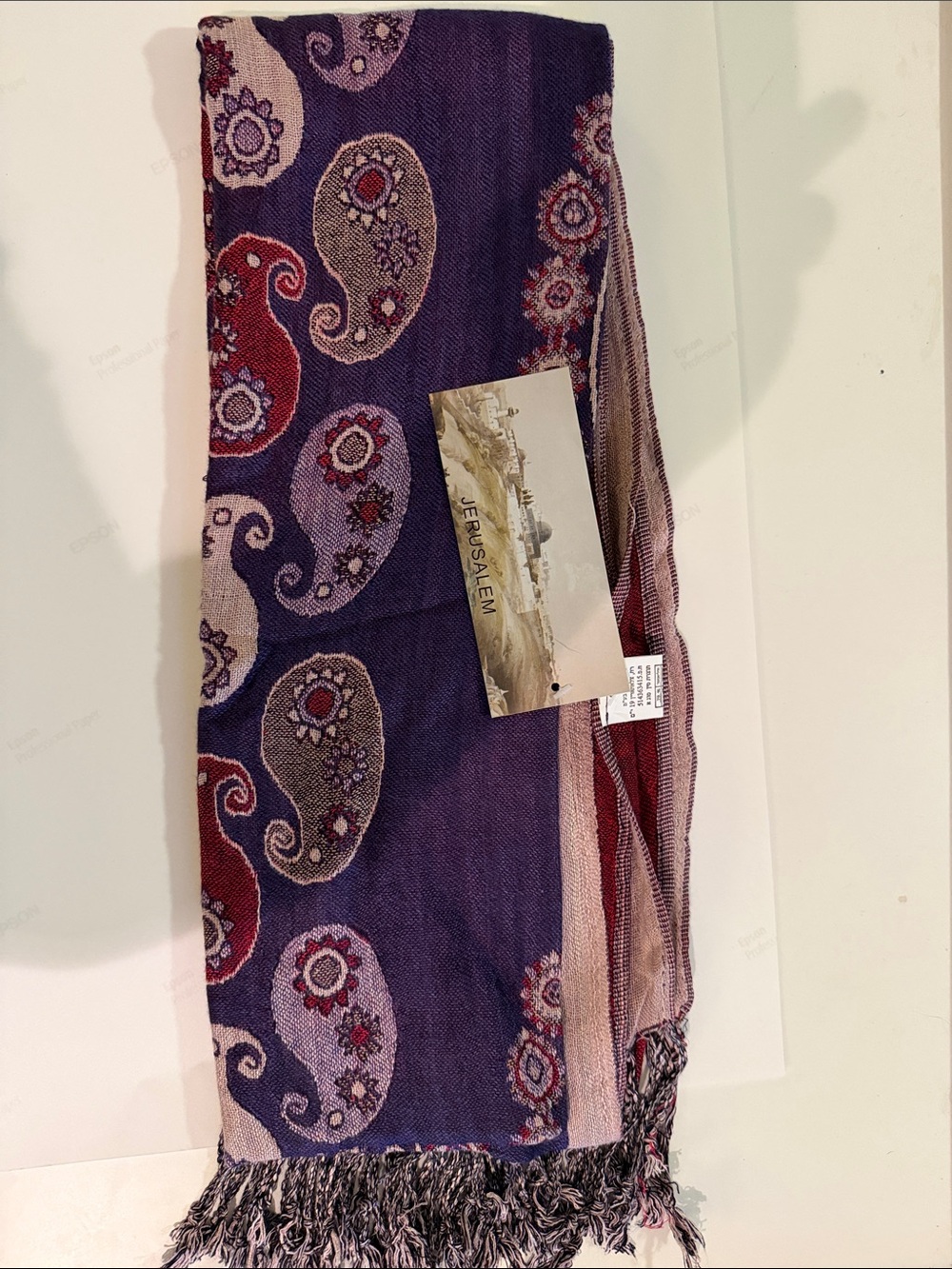 Paisley Fringe Wrap Scarf in Purple and Red